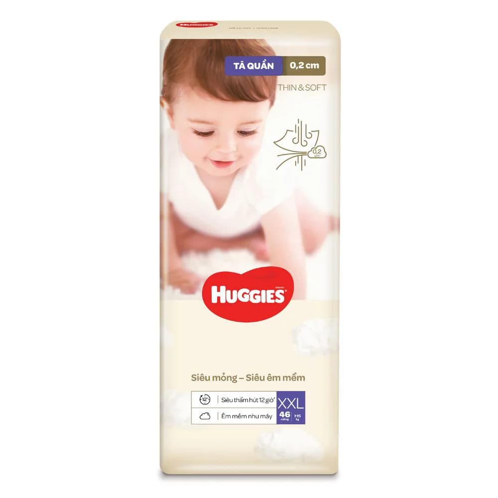 Tã quần Huggies Thin & Soft (XXL >15kg 46 miếng)