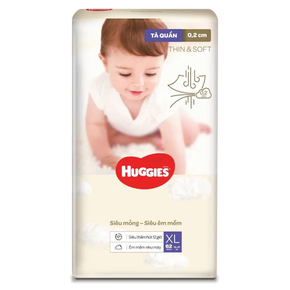 Tã quần Huggies Thin & Soft (XL 12 17kg 62 miếng)