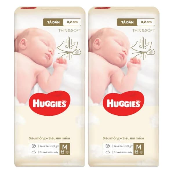 Combo 2 Tã dán Huggies Thin & Soft (M 6 11kg 54 miếng)