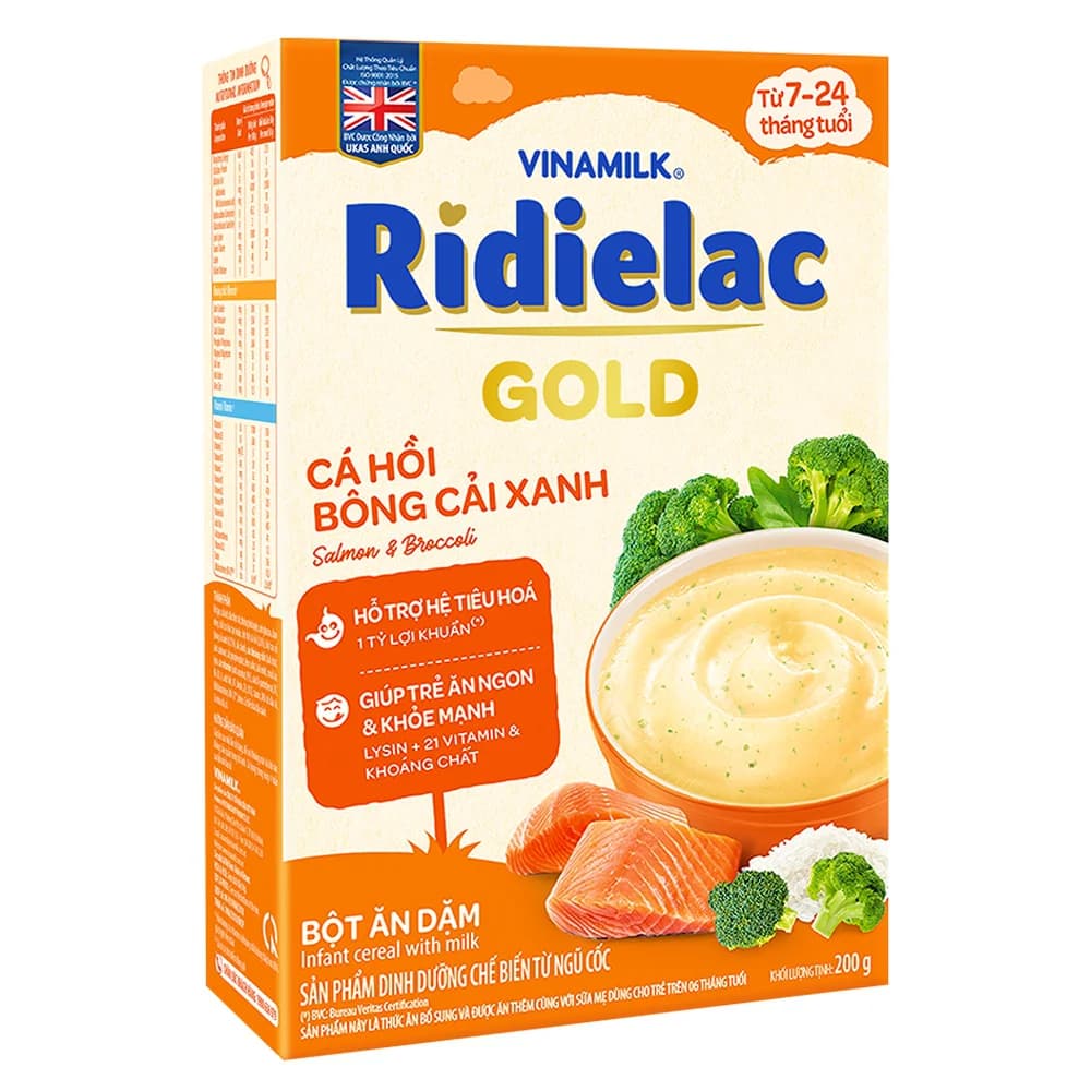 Bột ăn dặm Ridielac Gold Cá hồi bông cải xanh HG 200g