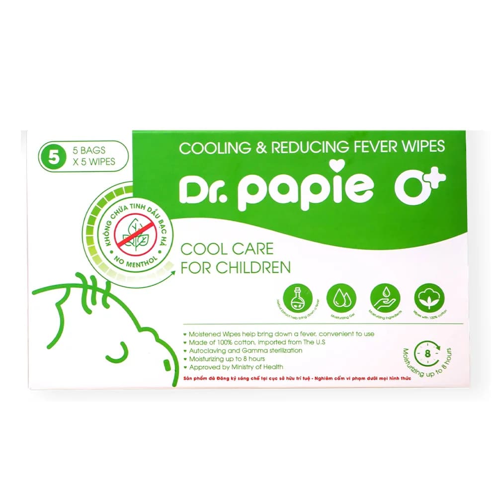 Khăn lau hạ sốt Dr.Papie (5 tờ) cho trẻ từ 0 tháng tuổi