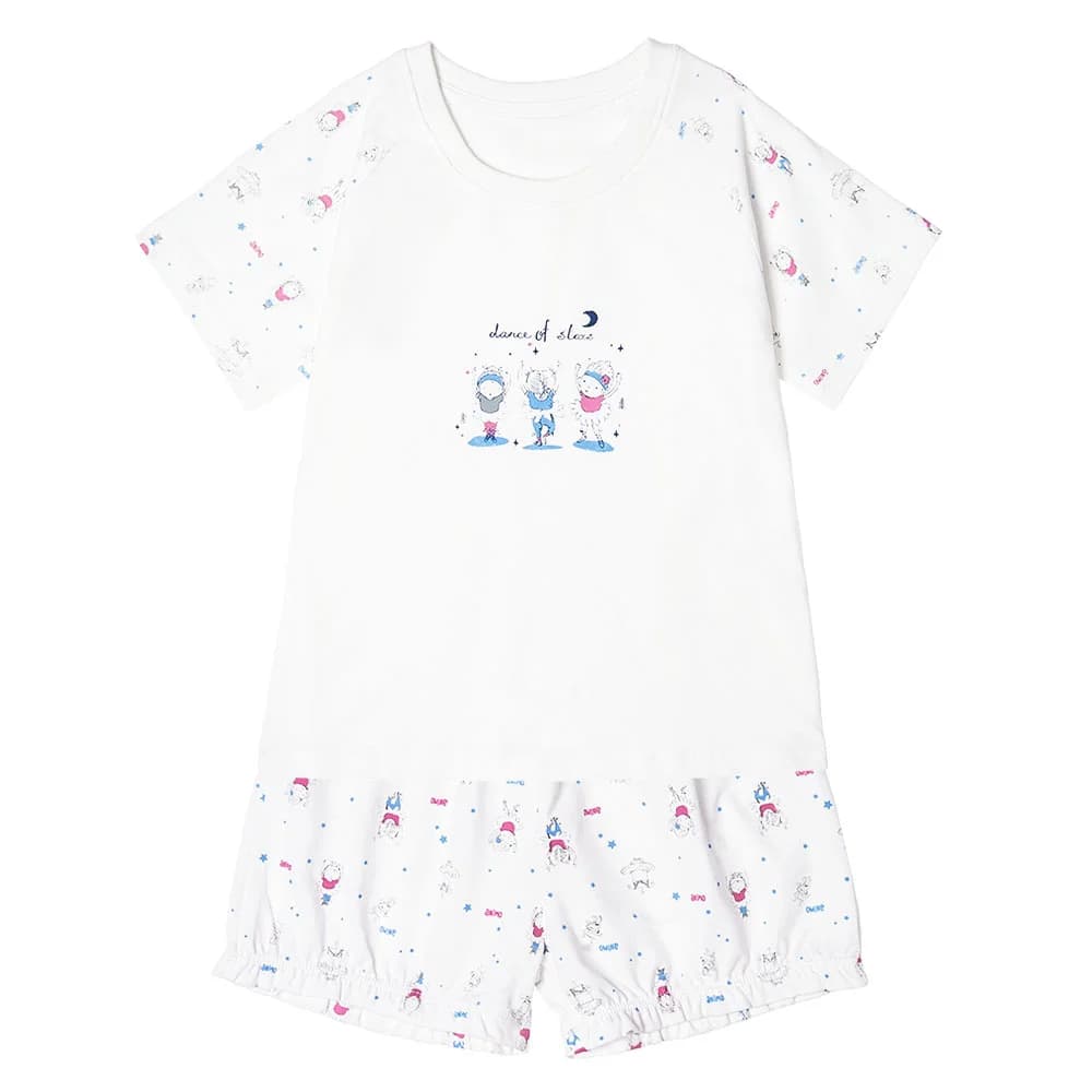 Bộ bé gái ngắn BST Búp bê nhảy múa Animo KN922060 (6M 6Y Trắng phối xanh)