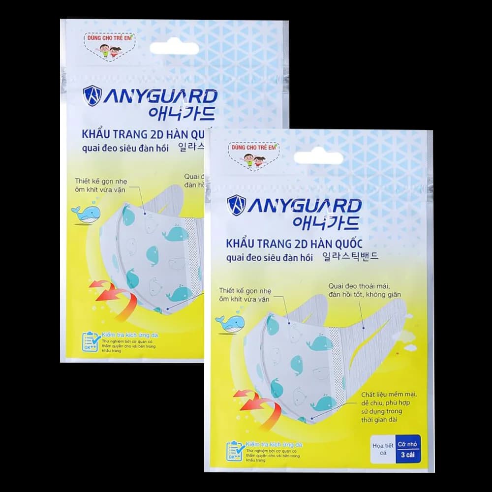 Combo 2 khẩu trang trẻ em Anyguard (3 cái túi)