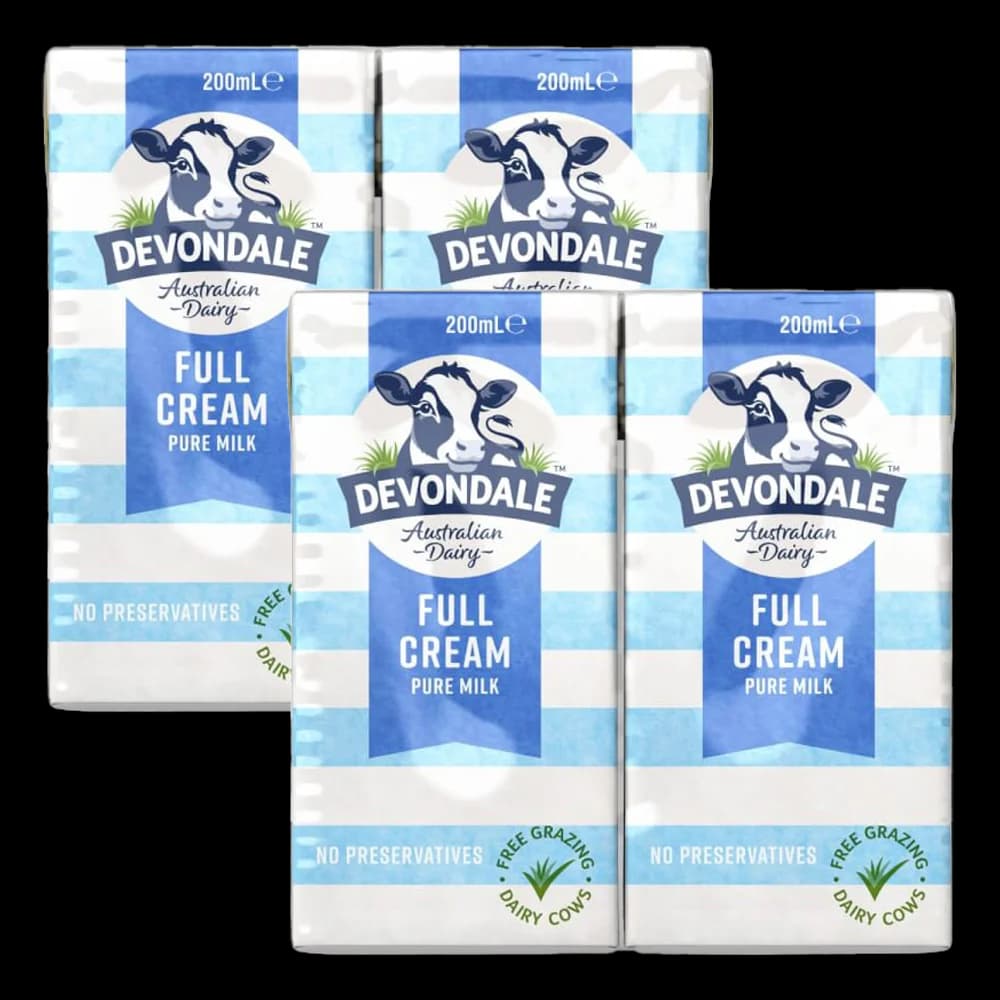 Combo 2 Sữa tươi nguyên chất tiệt trùng DEVONDALE MILK (DEVONDALE FULL CREAM MILK) 200ml Lốc 6 hộp