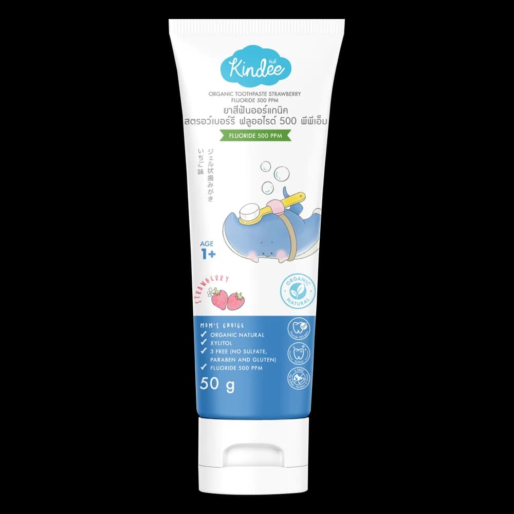 Kem đánh răng hữu cơ hương dâu Kindee Flouride 500ppm (50g)
