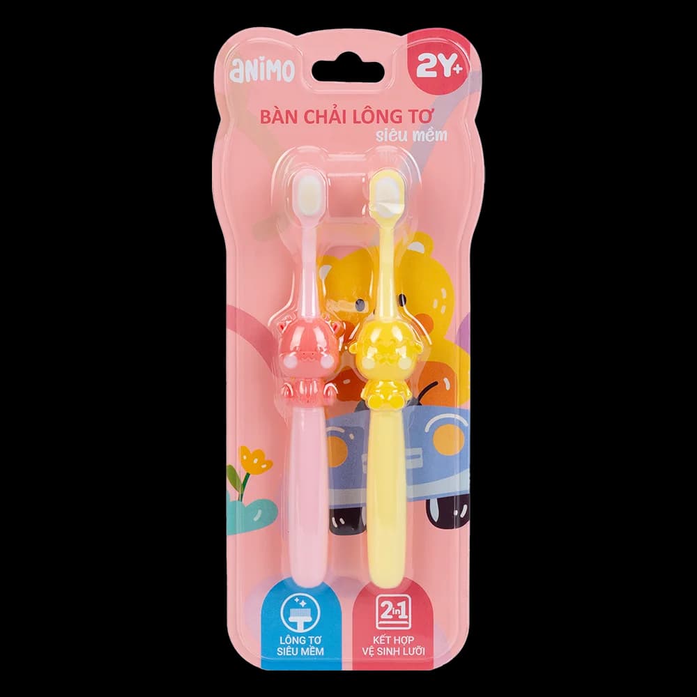Bộ 2 bàn chải lông tơ Animo (Hồng vàng GH TRMK01)