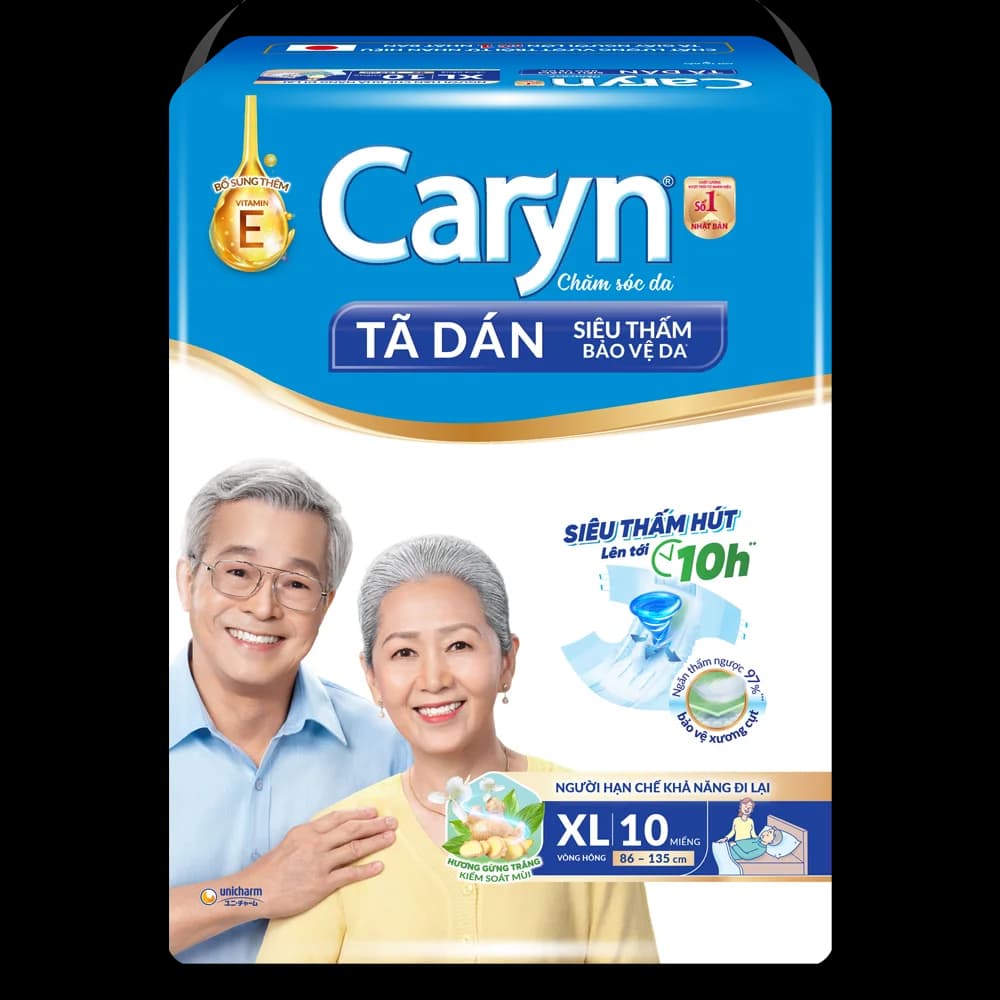 Tã Giấy Caryn Siêu Thấm size XL (hông 86 135 cm) 10 miếng (giao bao bì ngẫu nhiên)