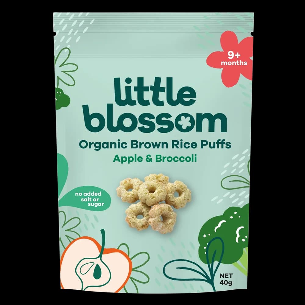 Bánh Puffs Gạo Lứt Hữu Cơ Little Blossom Vị Táo Và Bông Cải Xanh 40g