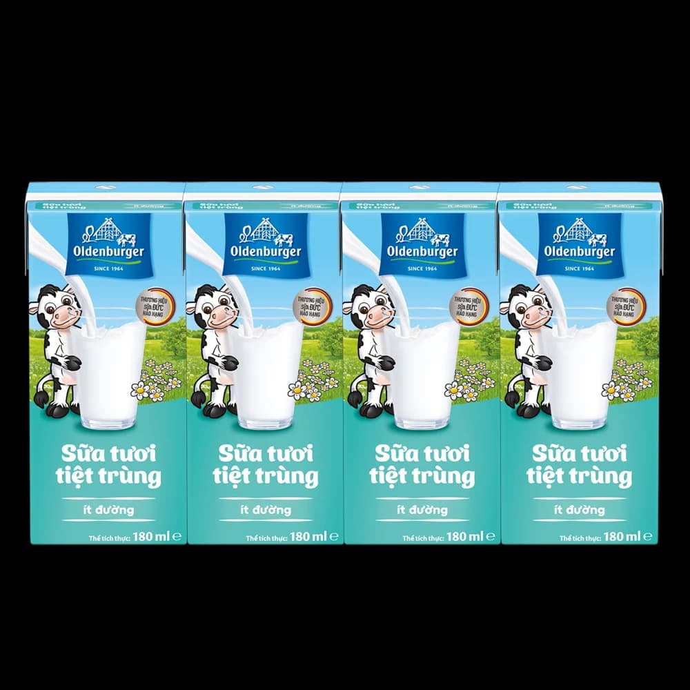 Sữa tươi tiệt trùng Oldenburger ít đường 180ml (lốc 4 hộp)
