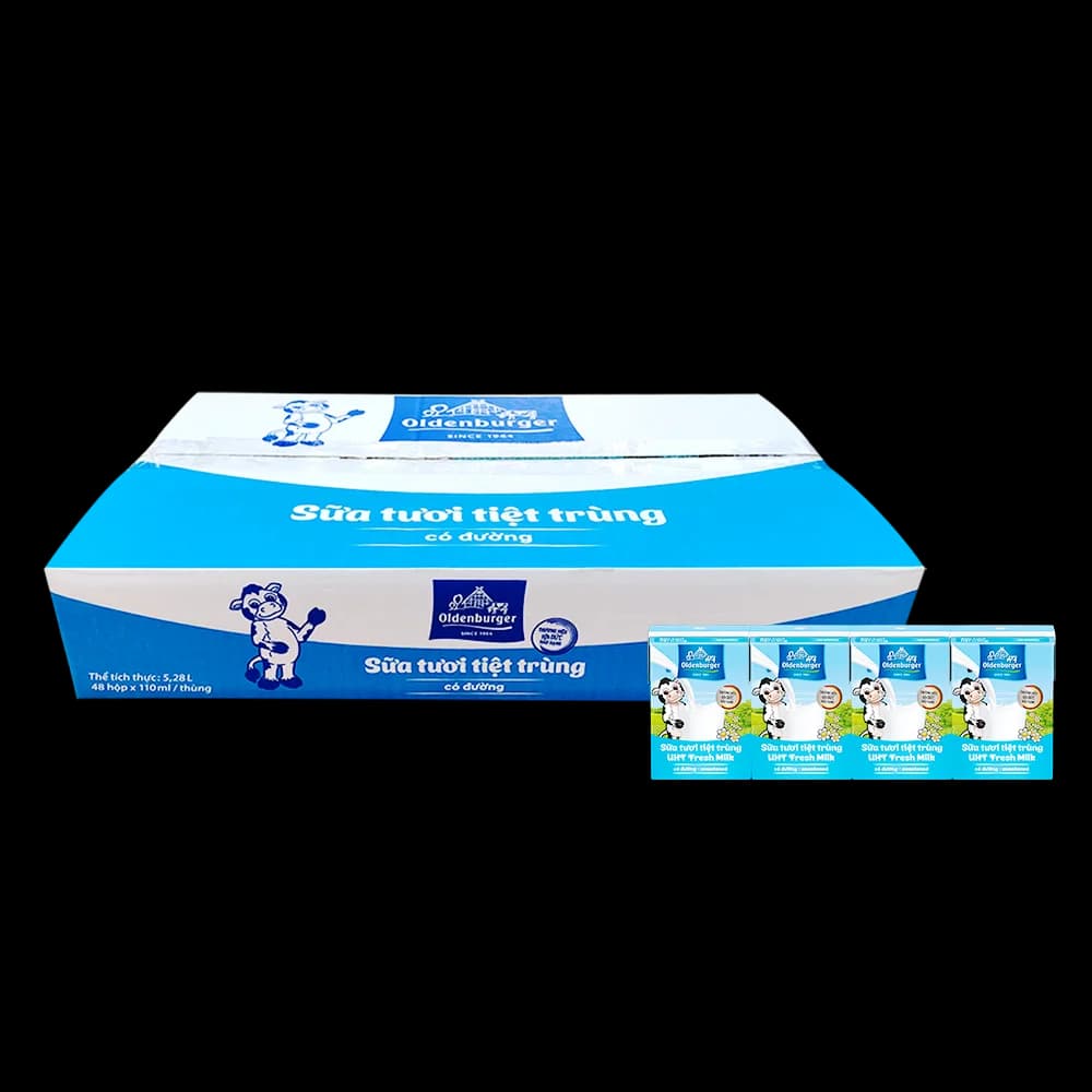 Thùng Sữa tươi tiệt trùng Oldenburger có đường 110ml (lốc 4 hộp)