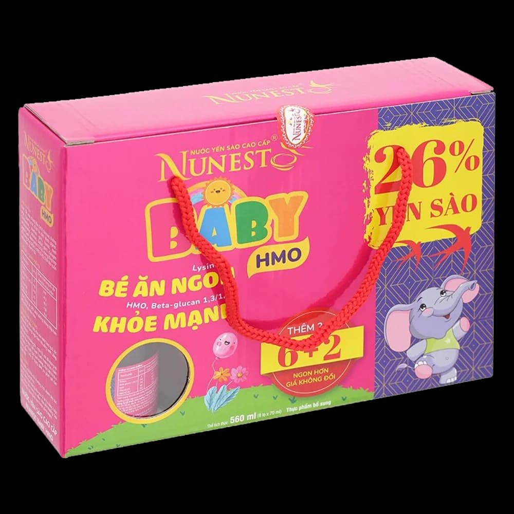 Lốc nước Yến Nunest Kid Baby 26% yến bổ sung HMO Lốc 8 lọ (KM 6+2)