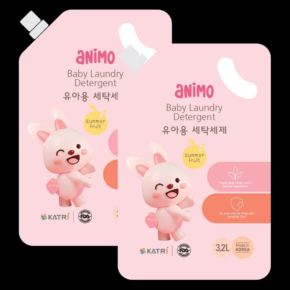 Combo 2 Nước giặt cho bé Animo hương trái cây mùa hè túi refill 3 2L