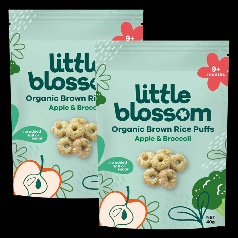 Combo 2 Bánh Puffs Gạo Lứt Hữu Cơ Little Blossom Vị Táo Và Bông Cải Xanh 40g