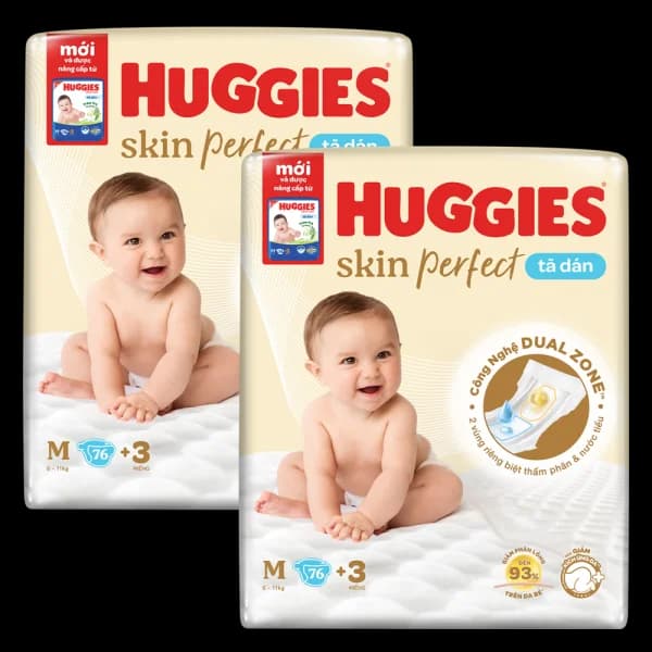 Combo 2 Tã dán cực đại Huggies Skin Perfect (M 6 11kg 76 miếng)