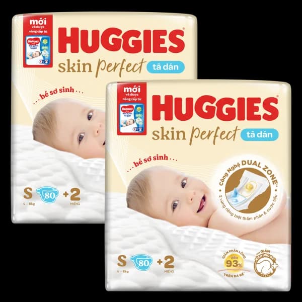 Combo 2 Tã dán sơ sinh Huggies Skin Perfect (S 4 8kg 80 miếng)