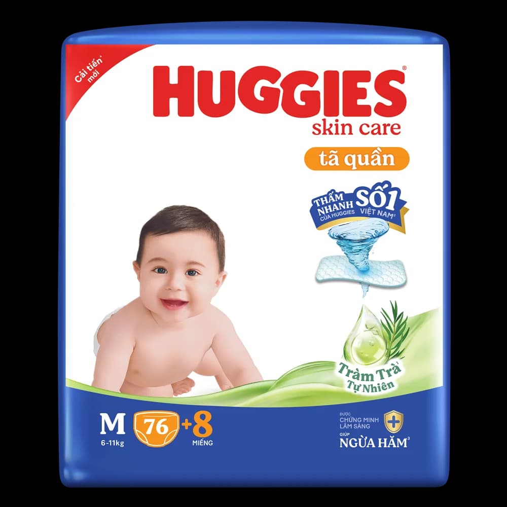Tã quần Huggies Skincare gói cực đại (M 6 11kg 76 miếng) (giao bao bì ngẫu nhiên)