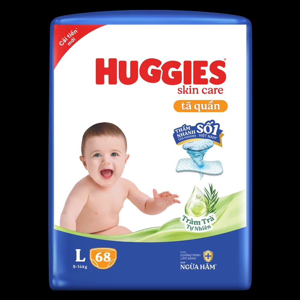 Tã quần Huggies Skincare gói cực đại (L 9 14kg 68 miếng) (giao bao bì ngẫu nhiên)