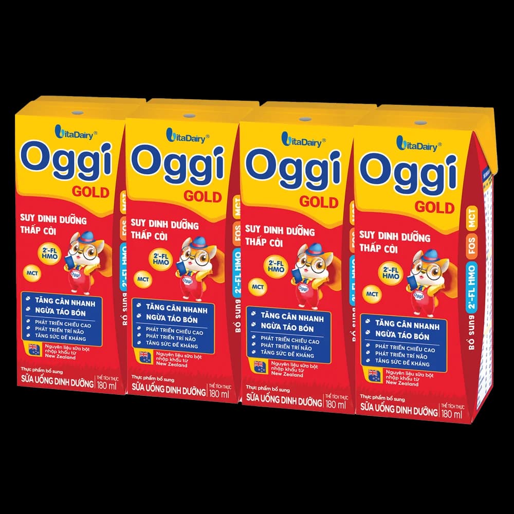 Sữa uống dinh dưỡng Oggi Gold 180ml lốc 4 hộp (trên 1 tuổi)