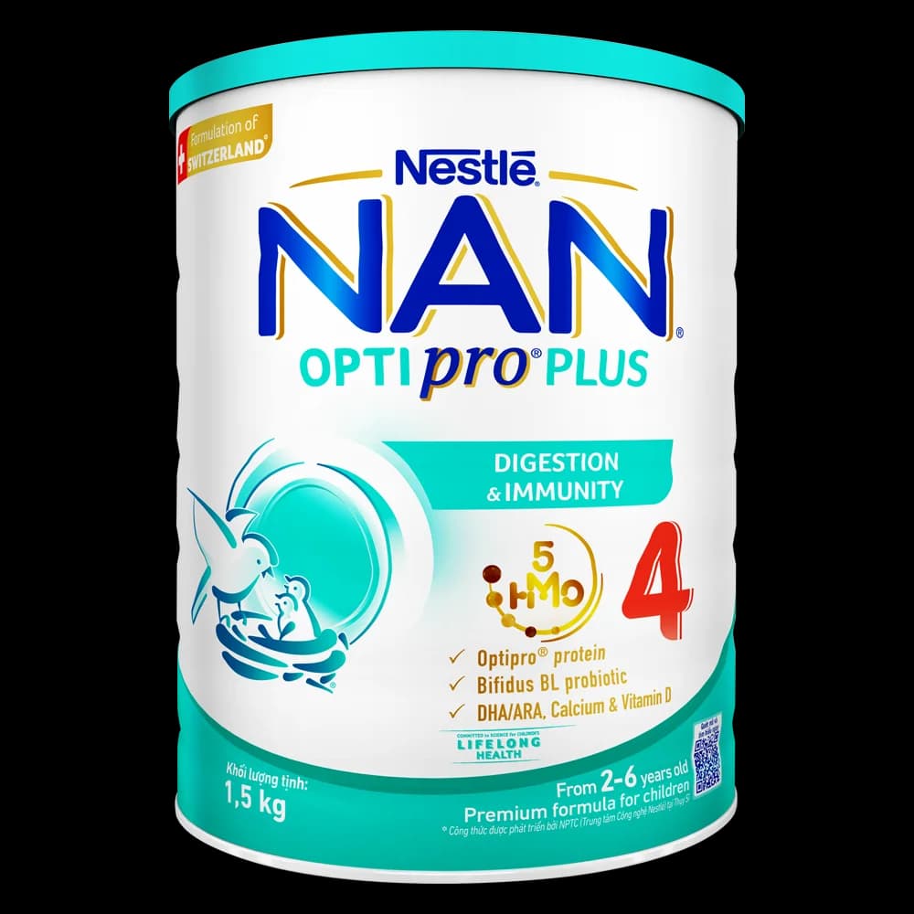 Sữa Nan Optipro PLUS 4 1.5kg với 5HMO Công thức từ Thụy Sĩ (2 6 tuổi) (Giao bao bì ngẫu nhiên)