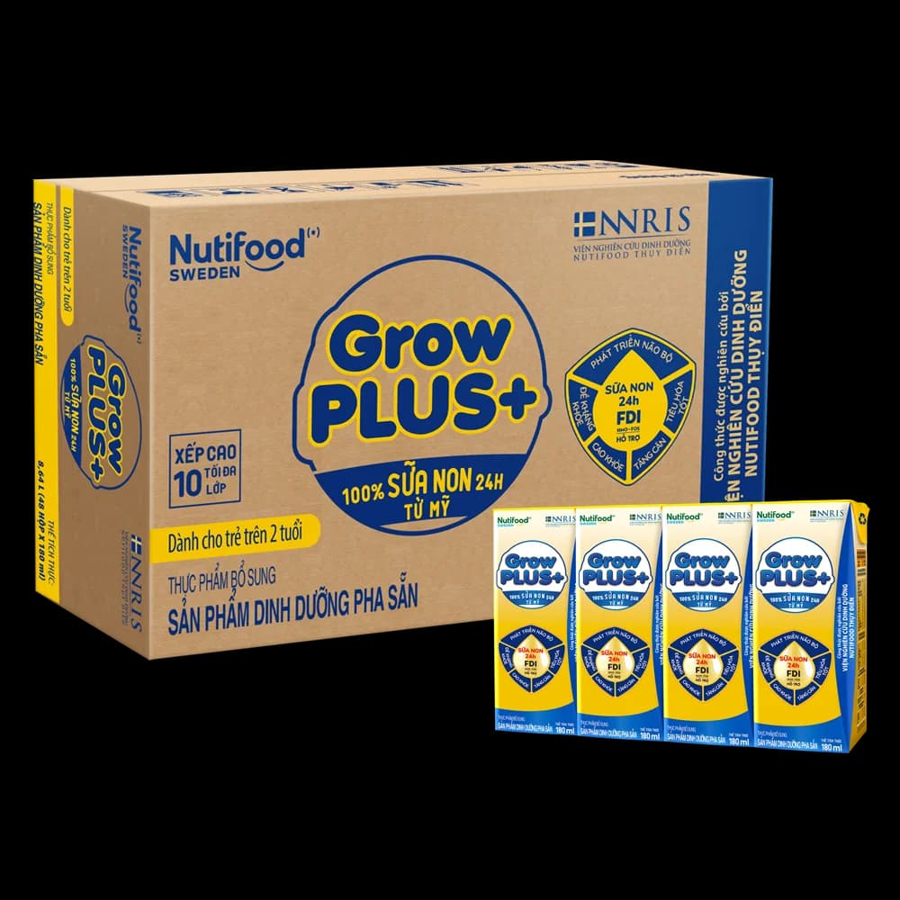 Thùng Sữa GrowPLUS+ Sữa non Vàng 2+ hộp 180ml (lốc 4 hộp)