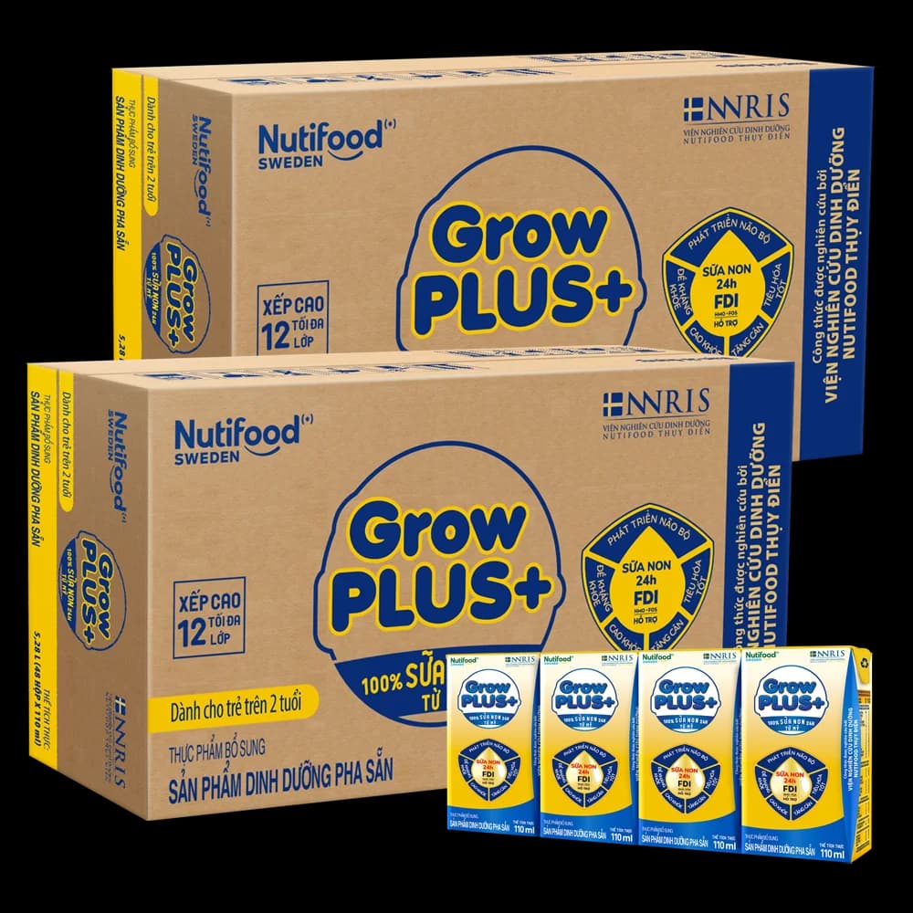 Combo 2 Thùng Sữa GrowPLUS+ Sữa non Vàng hộp 110ml (lốc 4 hộp)
