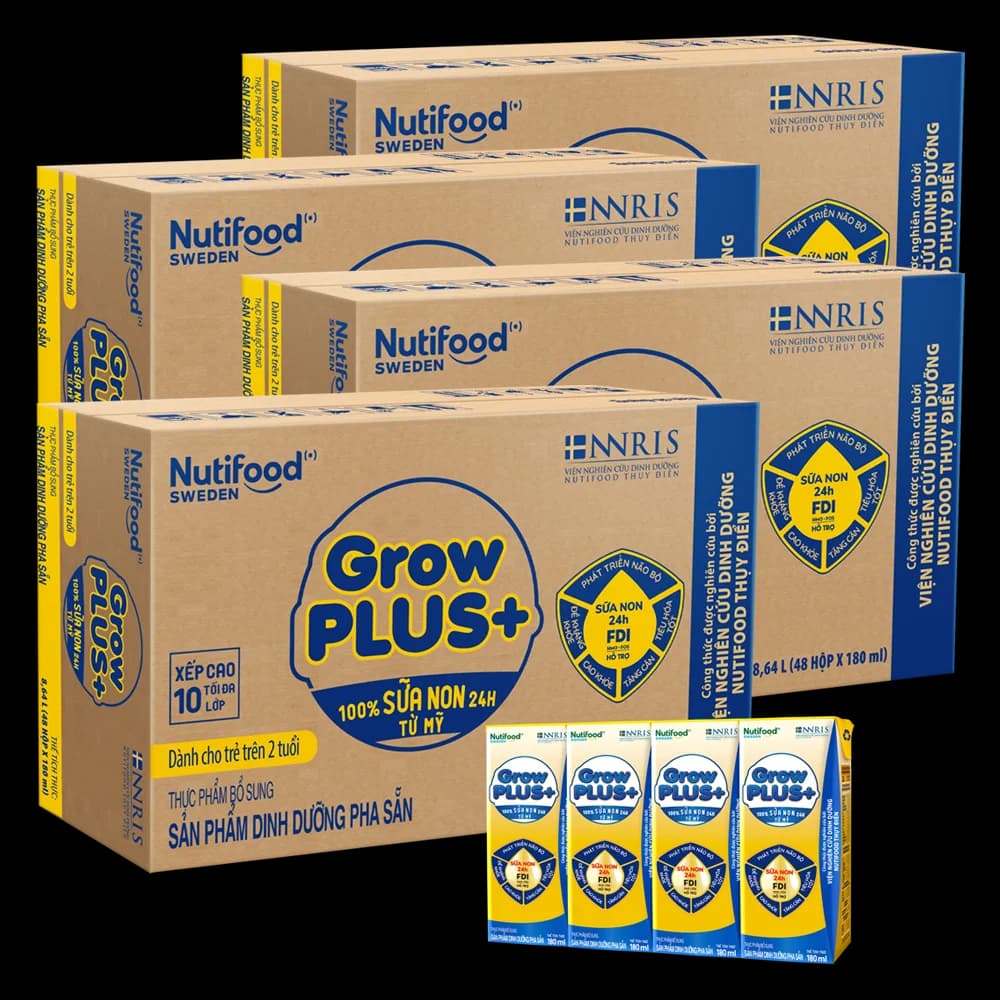 Combo 4 Thùng Sữa GrowPLUS+ Sữa non Vàng 2+ hộp 180ml (lốc 4 hộp)
