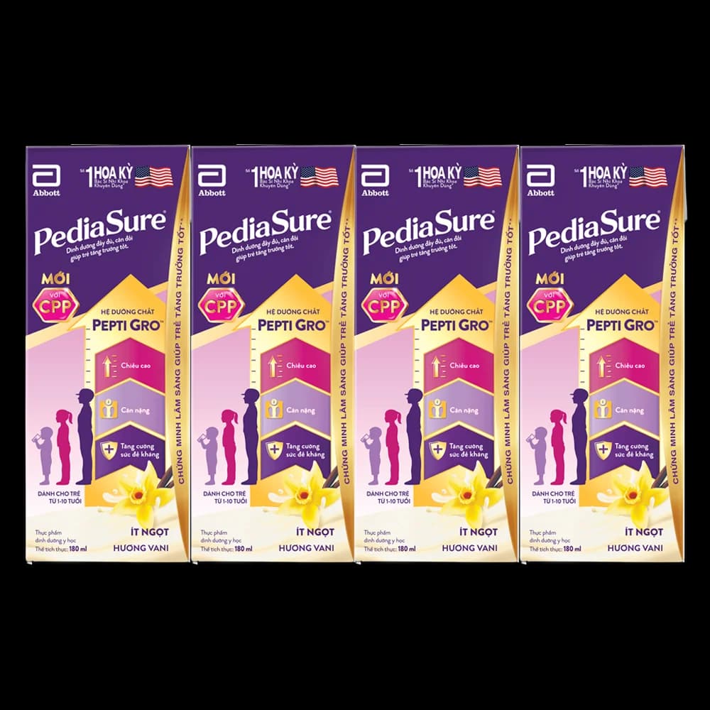 Thực phẩm dinh dưỡng y học cho trẻ 1 10 tuổi: Pediasure hương vani (180ml) (Lốc 4)