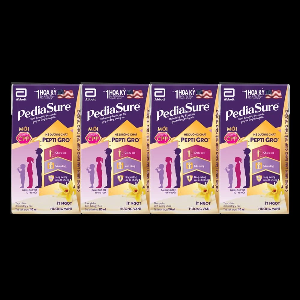 Thực phẩm dinh dưỡng y học cho trẻ 1 10 tuổi: Pediasure hương vani (110ml) (Lốc 4)