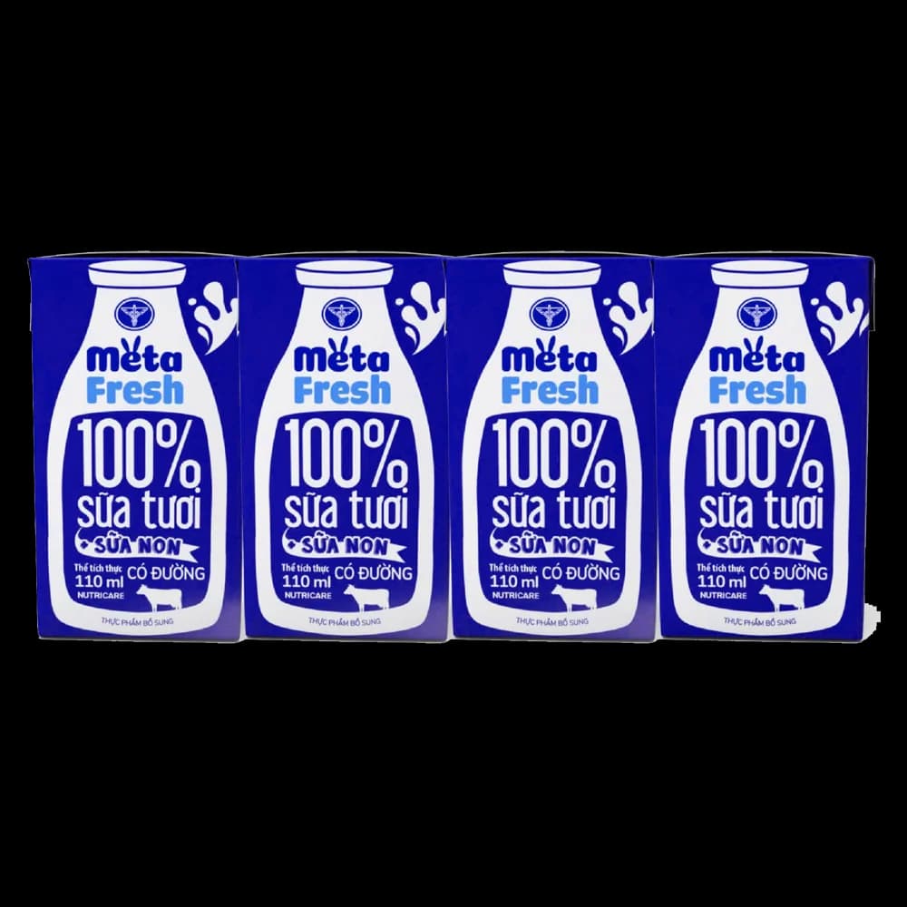 Sữa tươi có đường bổ sung sữa non Metafresh 110ml lốc 4 hộp