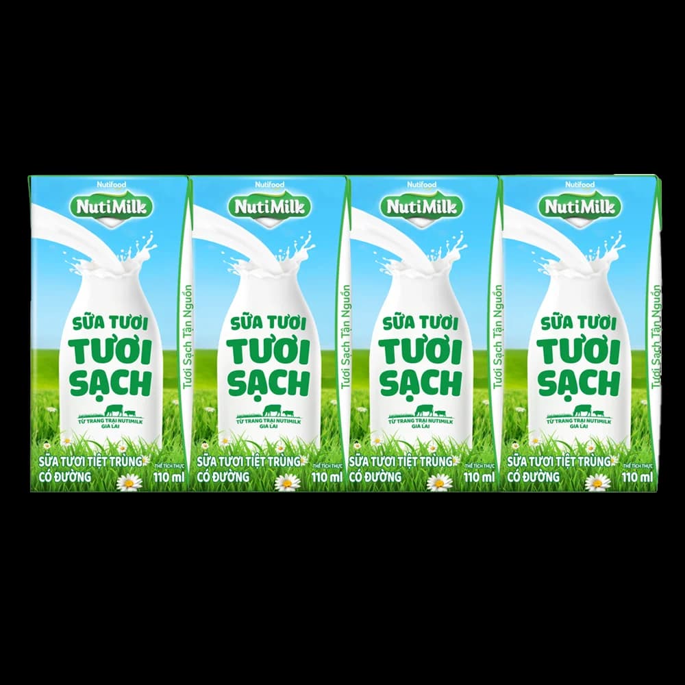 Sữa tươi sạch tiệt trùng Nutimilk có đường 110ml (lốc 4 hộp)