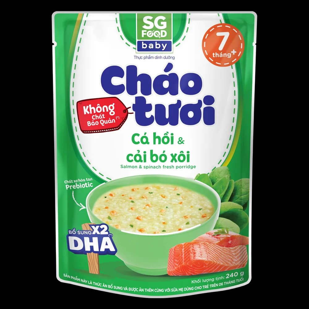 Cháo tươi Baby cá hồi cải bó xôi SG Food 7 tháng 240g