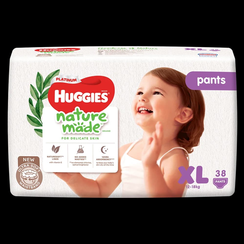 Bỉm tã quần Huggies Platinum Nature Made size XL 38 miếng (12 18kg) (giao bao bì ngẫu nhiên)