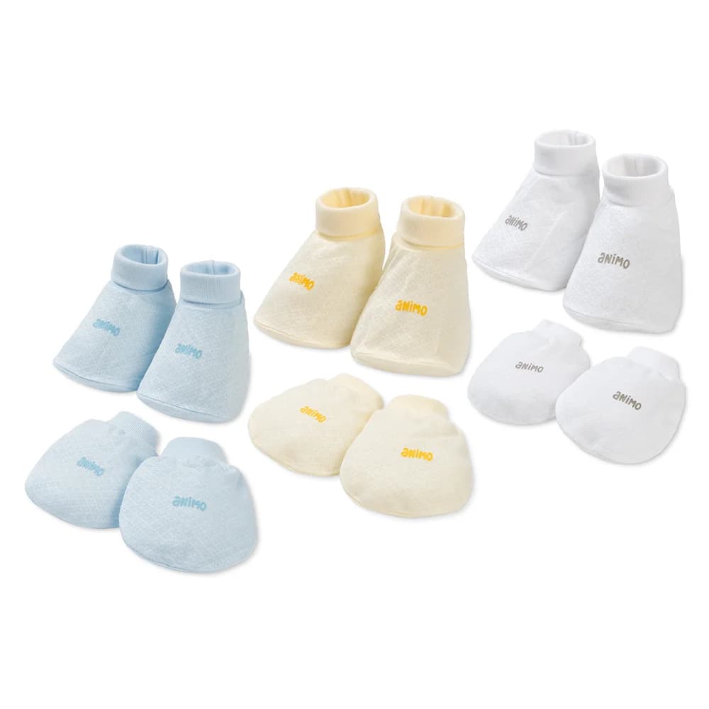 Set 6 bao tay chân sơ sinh Animo BA0425075 (NB Trắng xanh vàng)