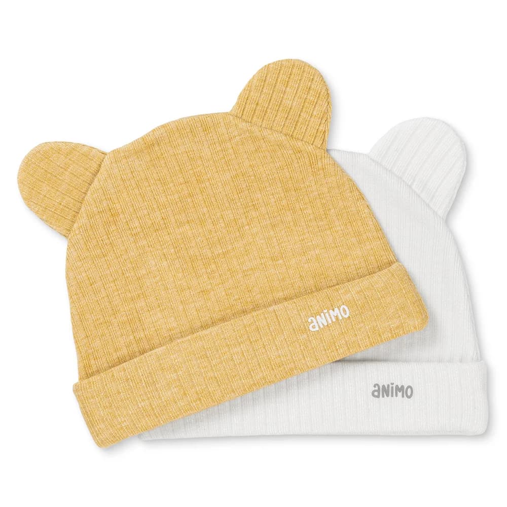 Set 2 nón sơ sinh tai gấu Animo HN0625012 (NB Vàng trắng)