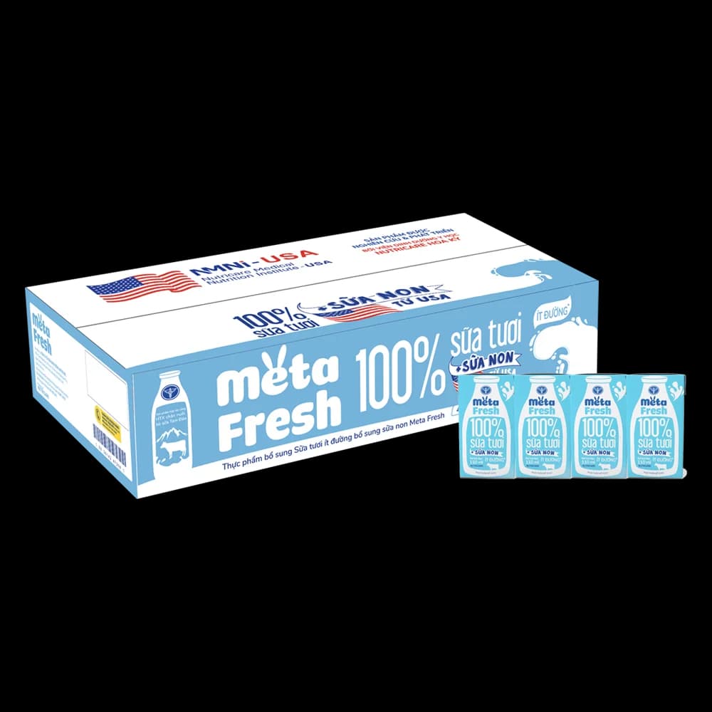Thùng sữa tươi ít đường bổ sung sữa non Metafresh 110ml lốc 4 hộp