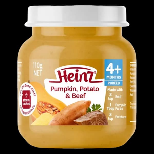 Bí đỏ khoai tây và bò nghiền cho trẻ từ 4 tháng tuổi Heinz Pumpkin Potato & Beef * giao ngẫu nhiên