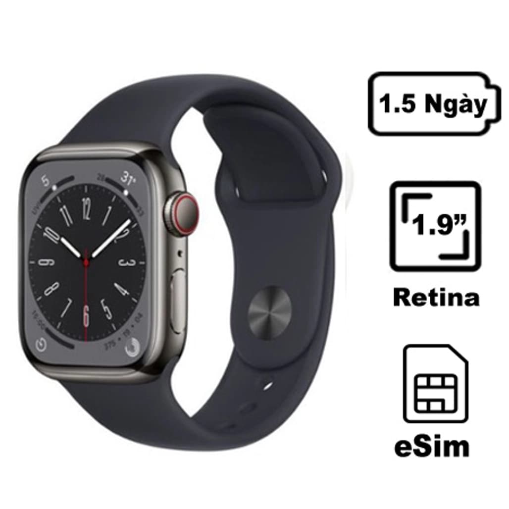 Apple Watch Series 8 45mm 4G Viền nhôm Dây cao su Cũ Đẹp
