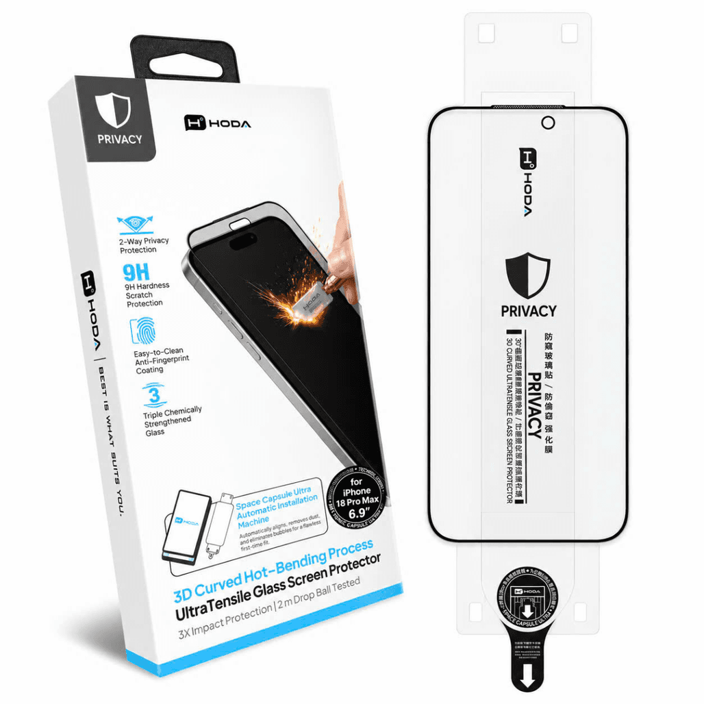 Dán kính cường lực màn hình iPhone 18 Pro Max Hoda 3d Chống Nhìn Trộm Full Viền Đen Cao Cấp