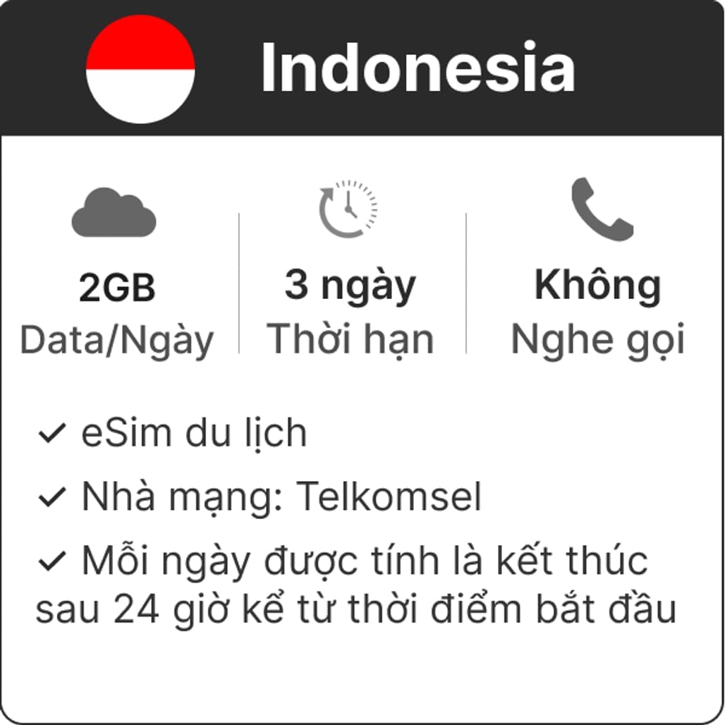 eSim du lịch Gohub Indonesia 2GB 3 Ngày