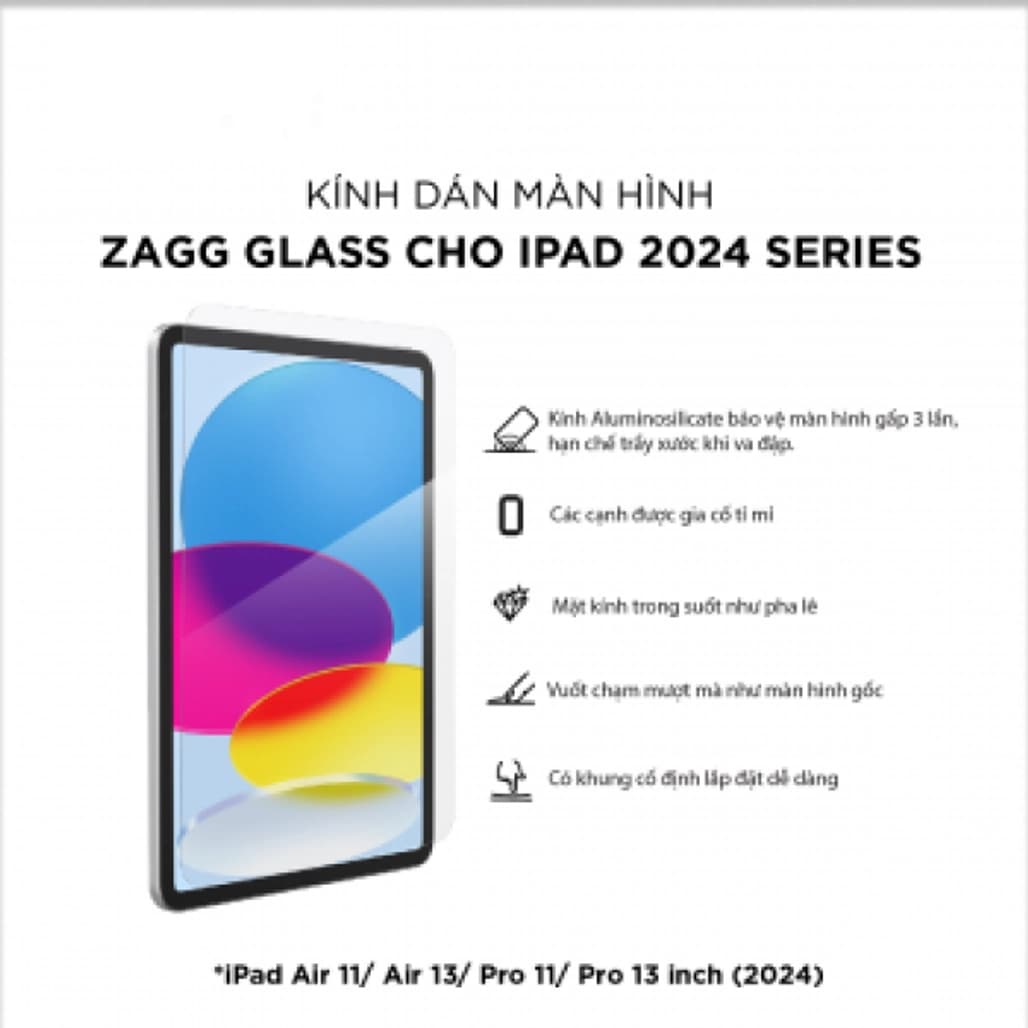 Dán kính cường lực màn hình Apple iPad Air 11 (M2 M3 M4) ZAGG full cao cấp