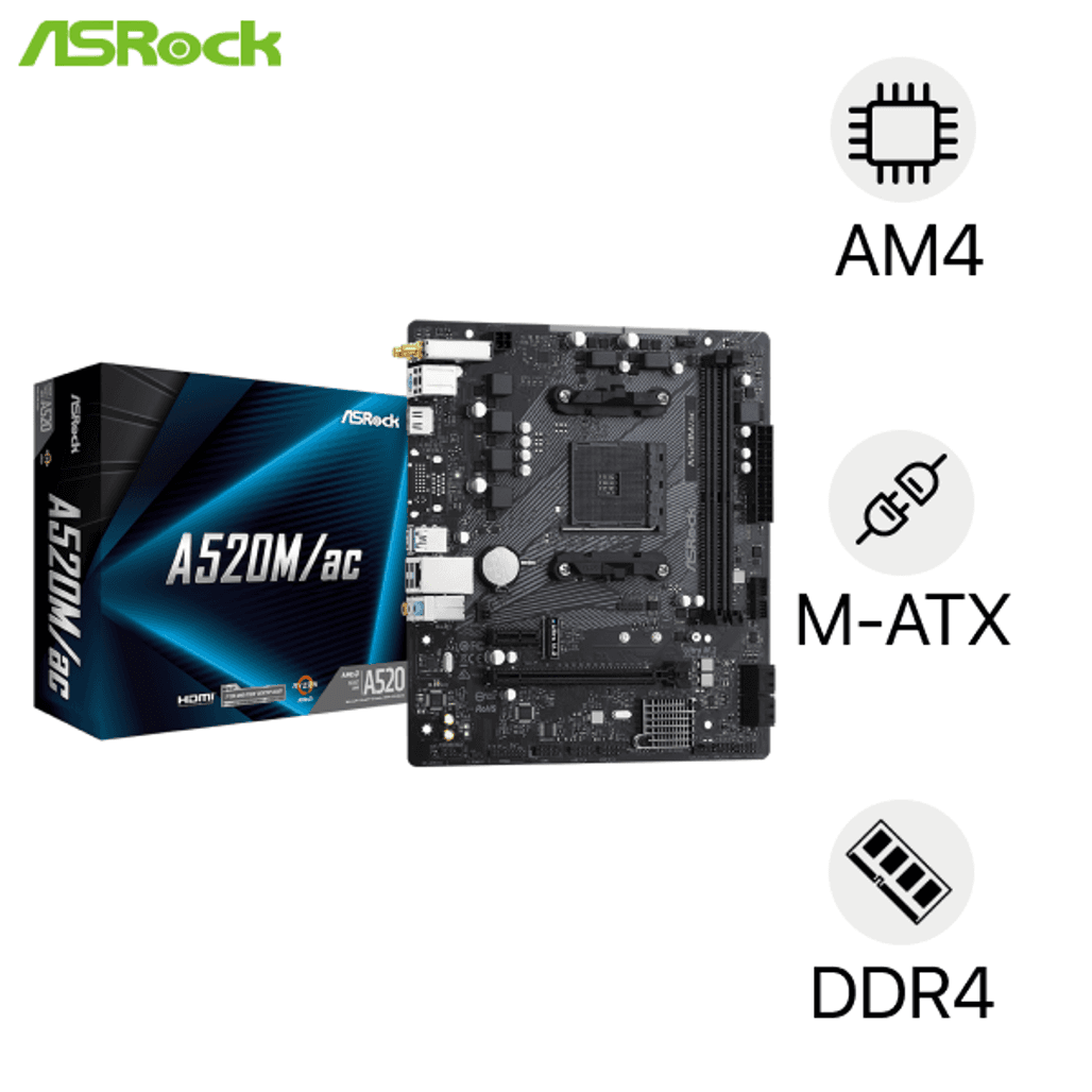 Mainboard ASRock A520M AC D4 AM4 Wifi