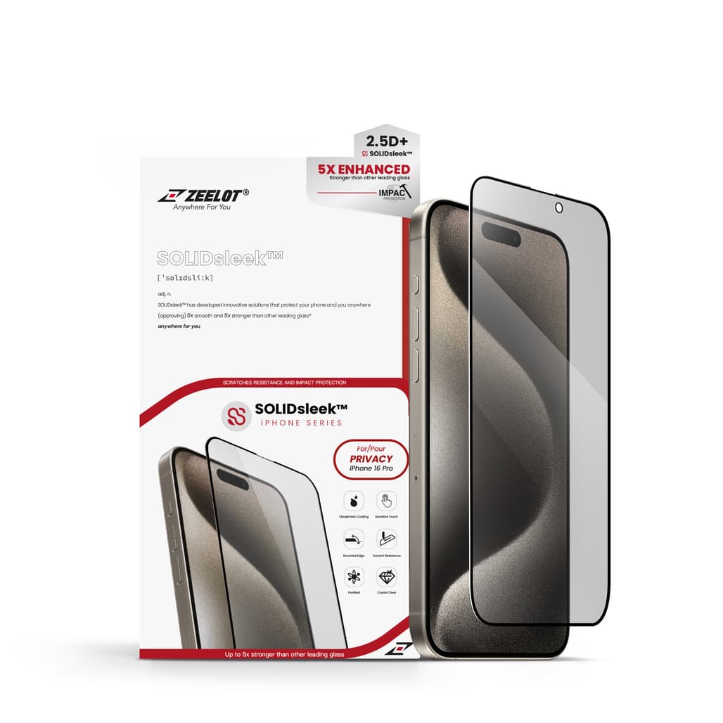 Dán kính cường lực màn hình iPhone 16 Pro Zeelot Solidleek Privacy chống nhìn trộm