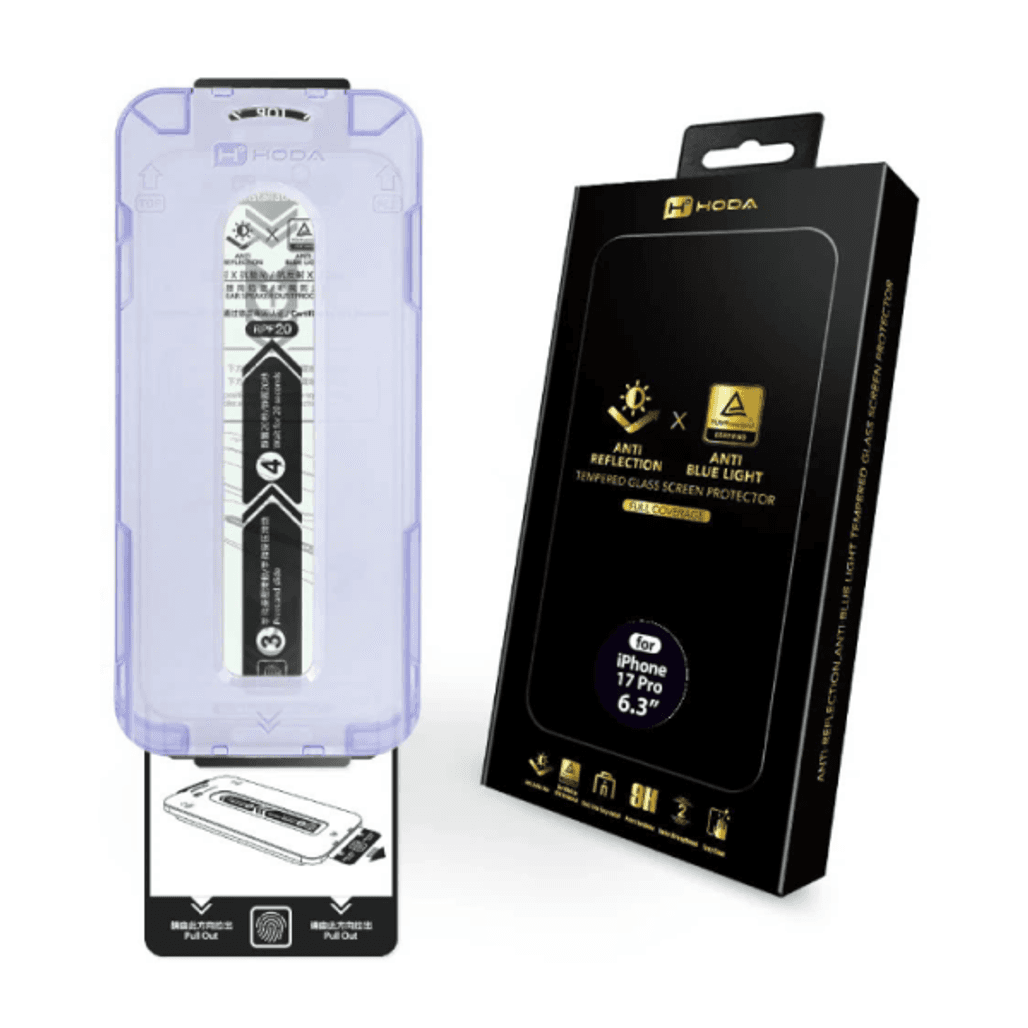 Dán kính cường lực màn hình Apple iPhone 17 Pro Hoda chống ánh sáng xanh full cao cấp đen