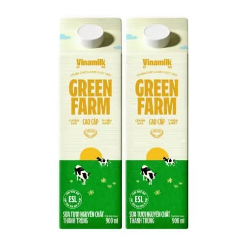 Combo 2 hộp sữa thanh trùng không đường Green Farm Vinamilk 900ml