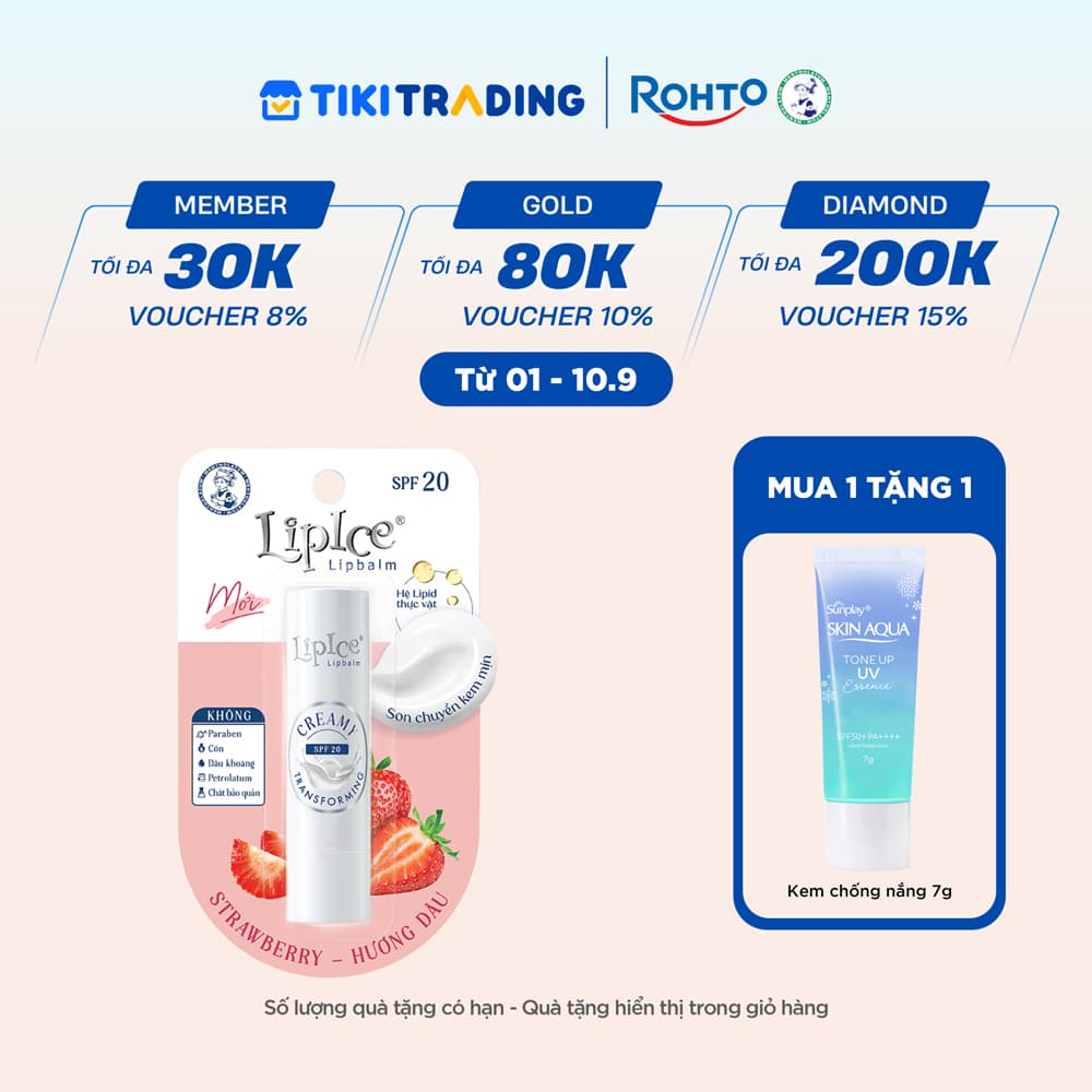 Son dưỡng môi không màu chuyển kem mịn LipIce Creamy Hương Dâu Strawberry 4.3g