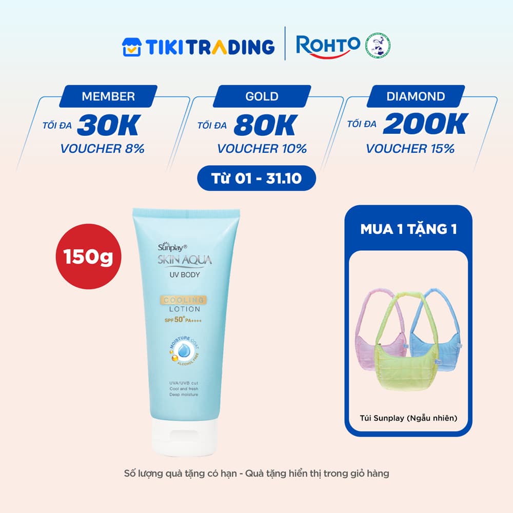 Kem chống nắng body Skin Aqua mát lạnh dùng hàng ngày Sunplay Skin Aqua UV Body Cooling Lotion SPF 50 PA 150g