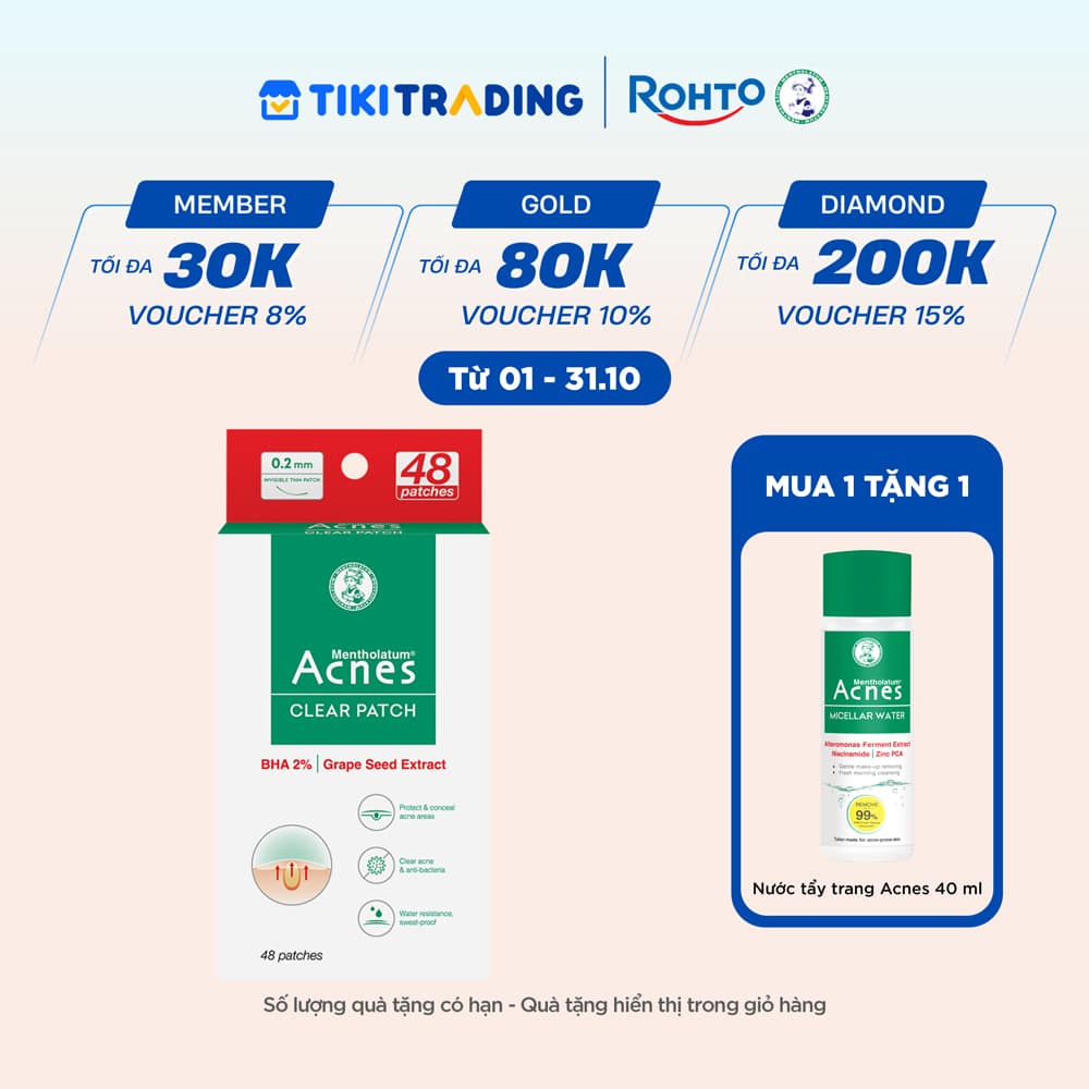 Miếng dán mụn giúp giảm mụn sưng viêm Acnes Clear Patch 48 Miếng