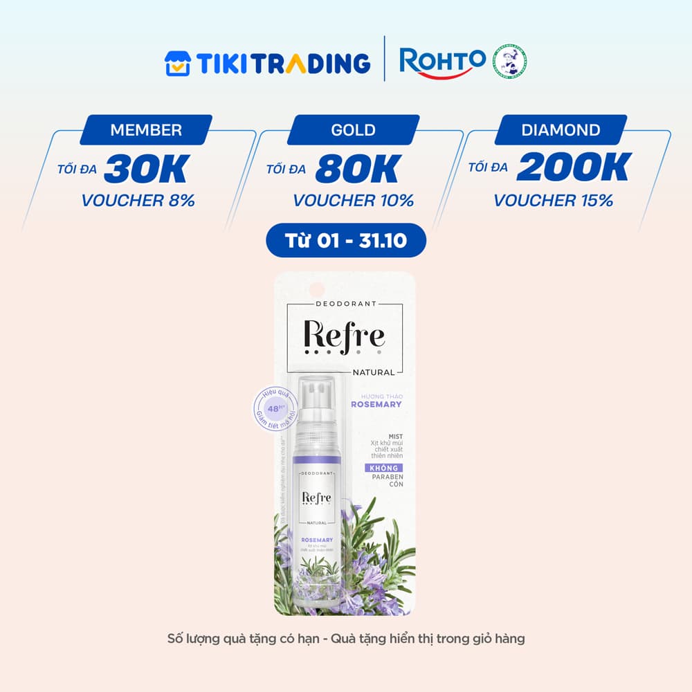 Xịt khử mùi chiết xuất thiên nhiên Refre Natural Rosemary Hương Thảo 30ml