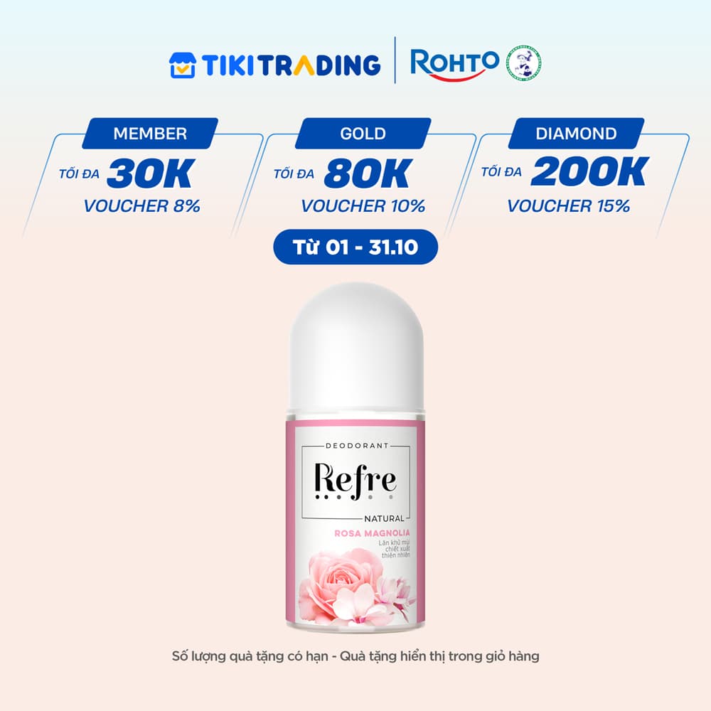 Lăn khử mùi chiết xuất thiên nhiên Refre Natural Rosa Magnolia Hồng Mộc Lan 40ml