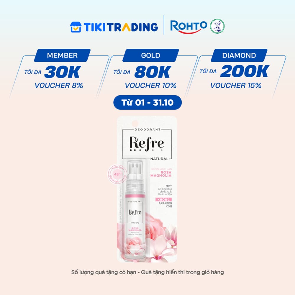 Xịt khử mùi chiết xuất thiên nhiên Refre Natural Rosa Magnolia Hồng Mộc Lan 30ml
